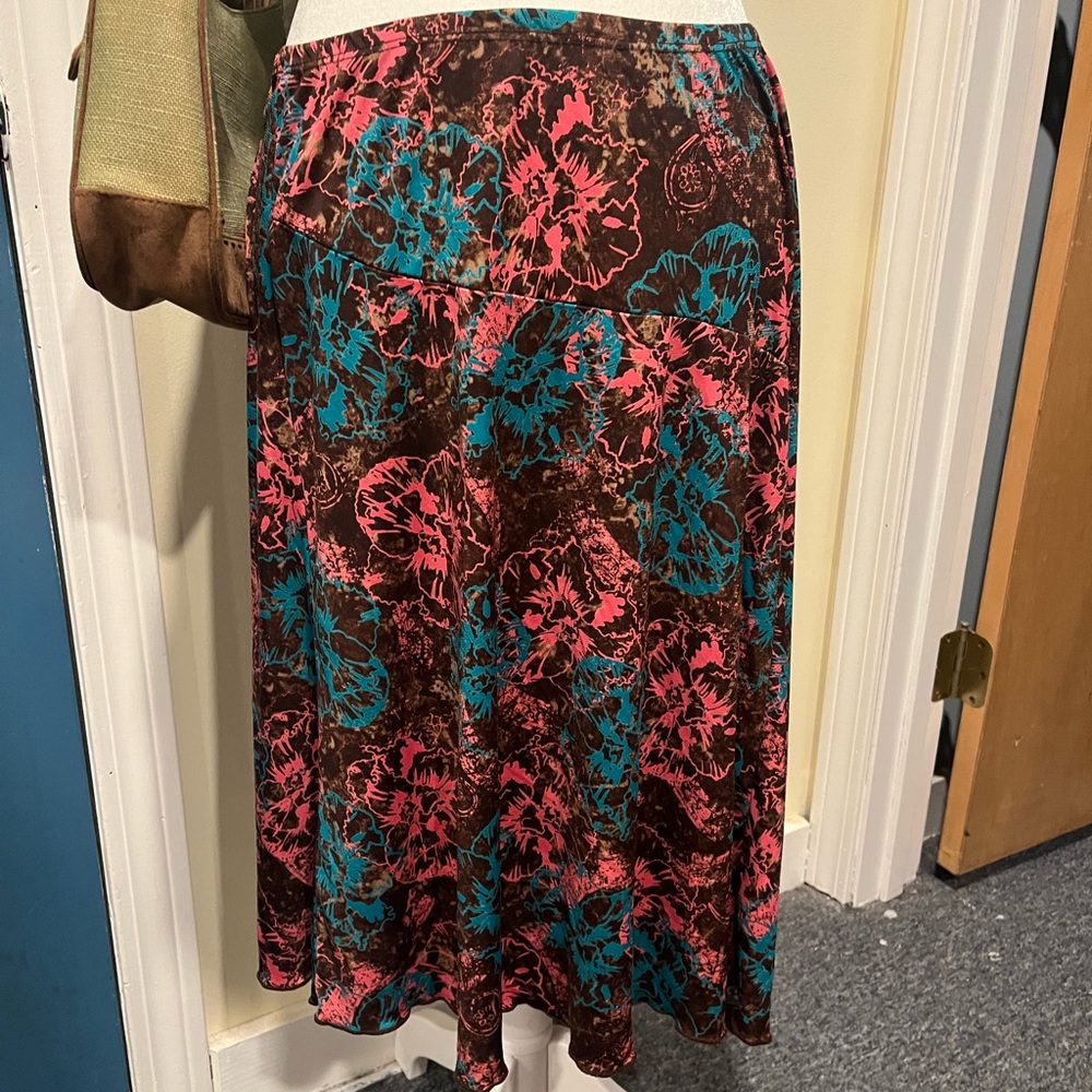 Floral Midi Skirt in Pink and Blue Y2K Whimsy